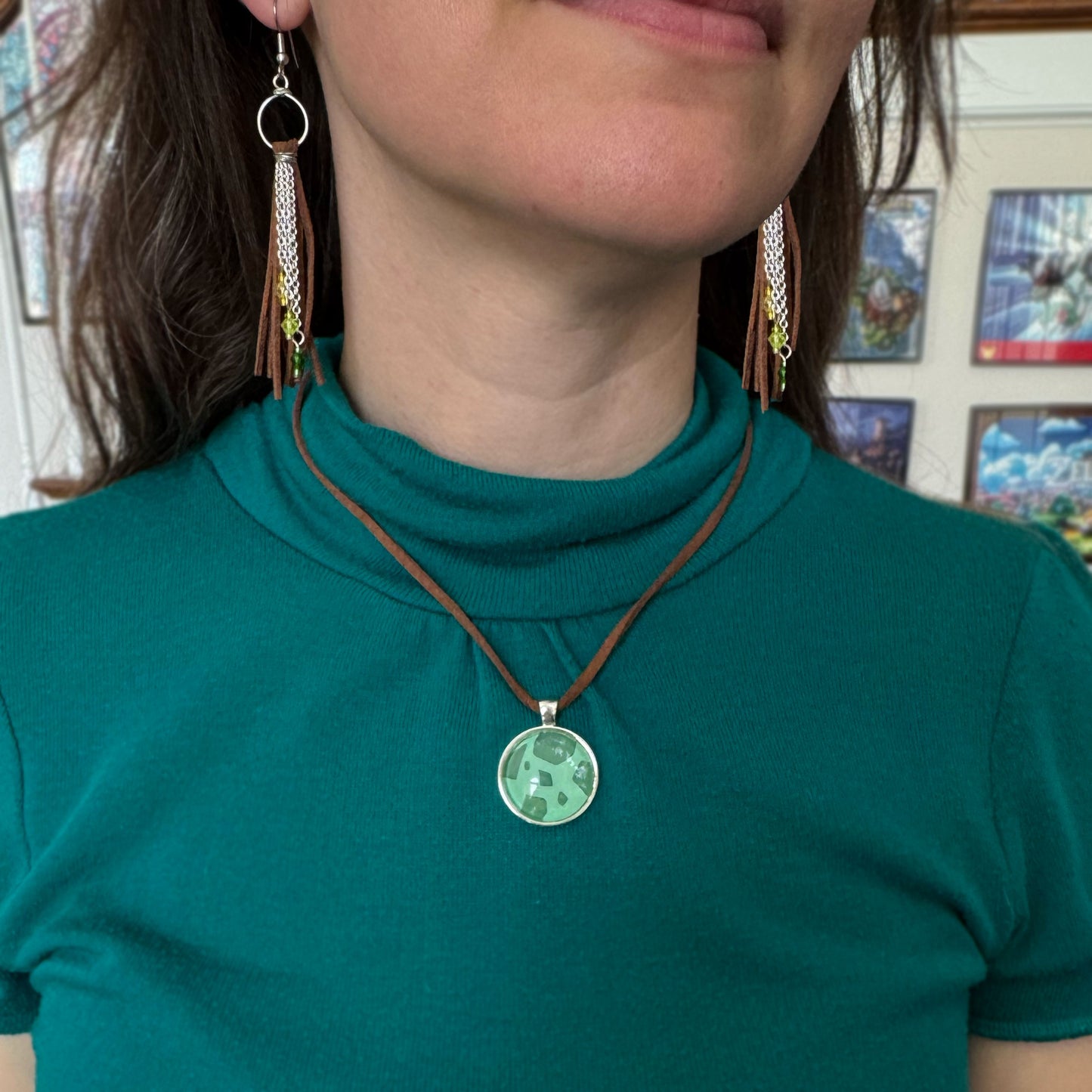 Soft Grass - Bulb of Life Wood Element Suede Necklace